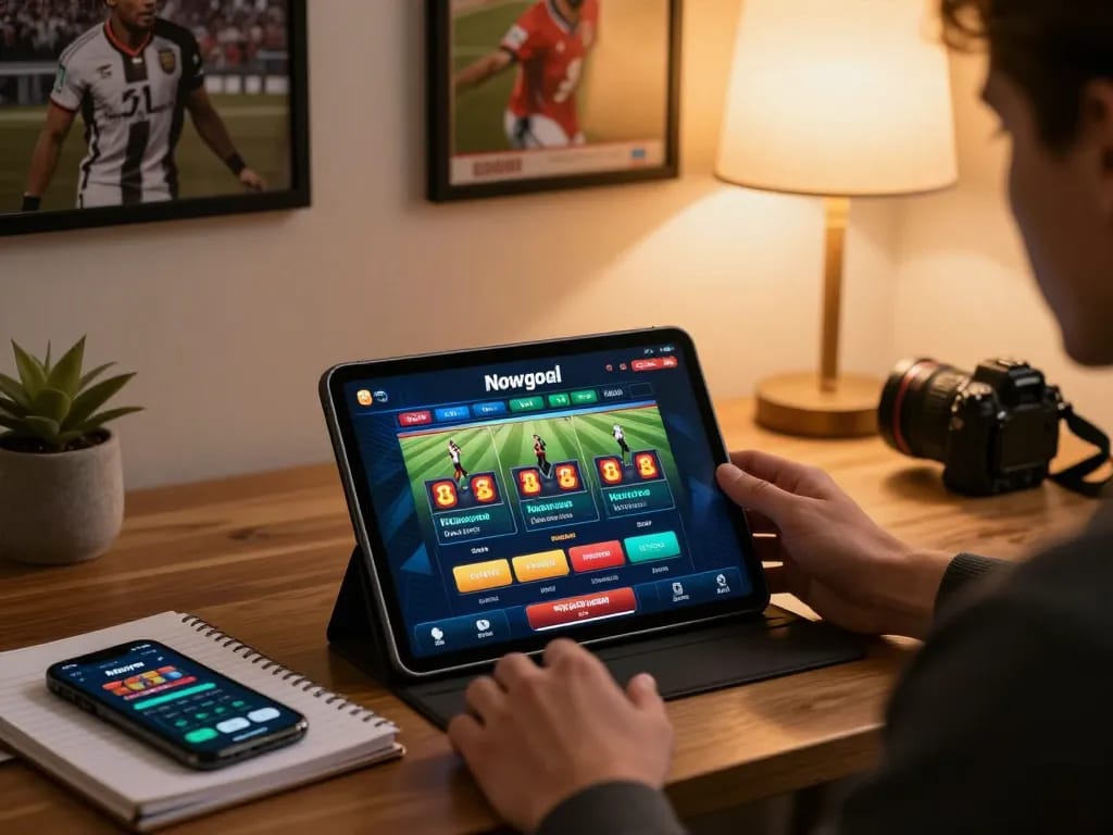 Enjoying real-time updates on the Nowgoal platform during online sports betting at home.