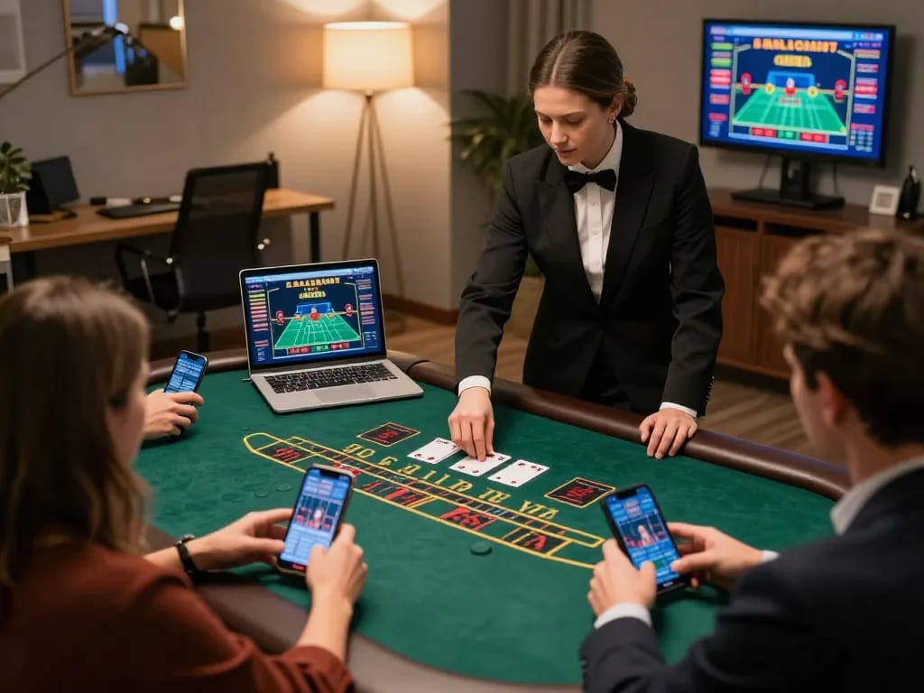 Engage with luck81 at an online casino blackjack table with active players using smartphones.