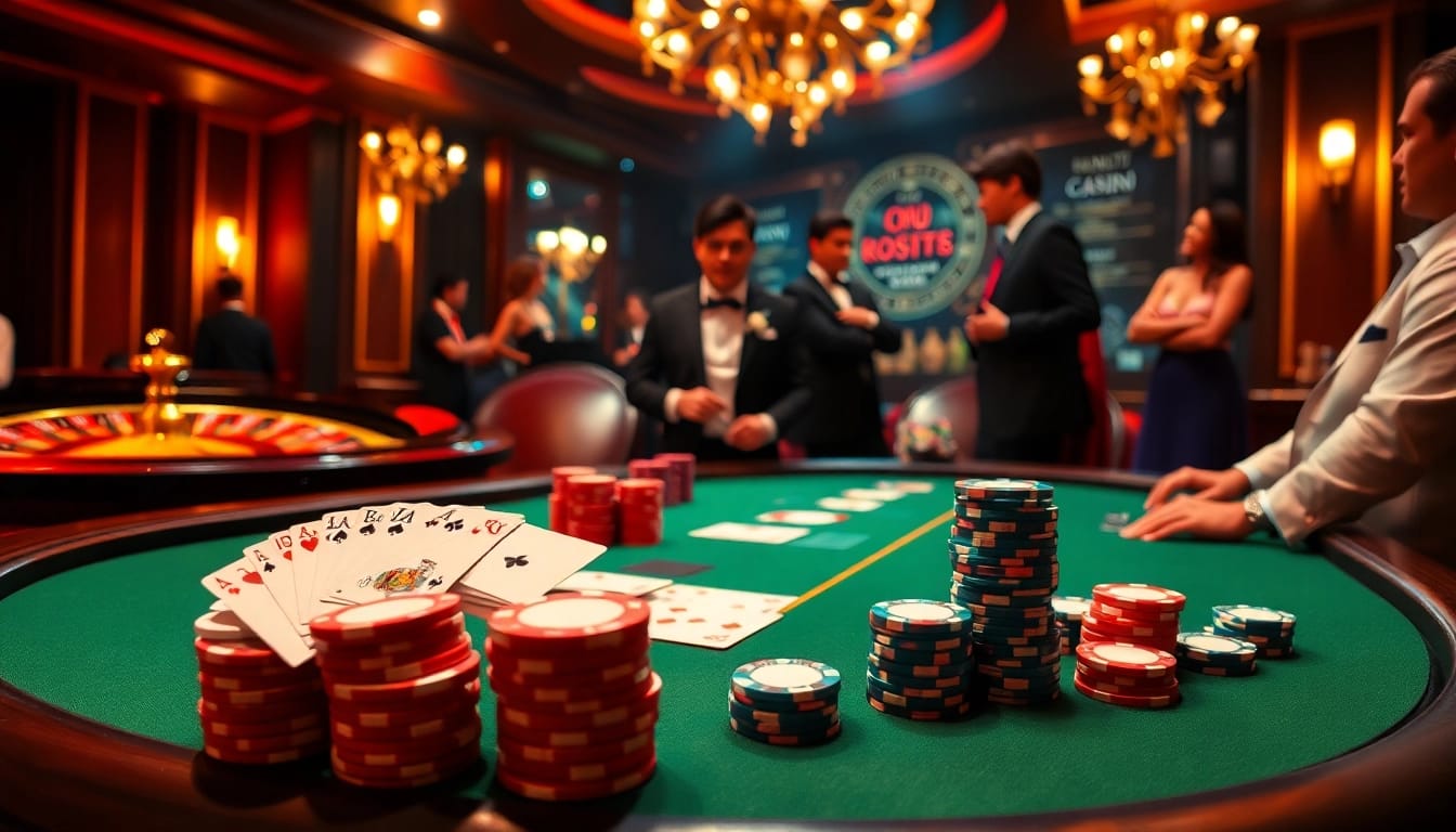 Experience the thrill of high-stakes poker at KP88 top casino, showcasing vibrant gambling elements.