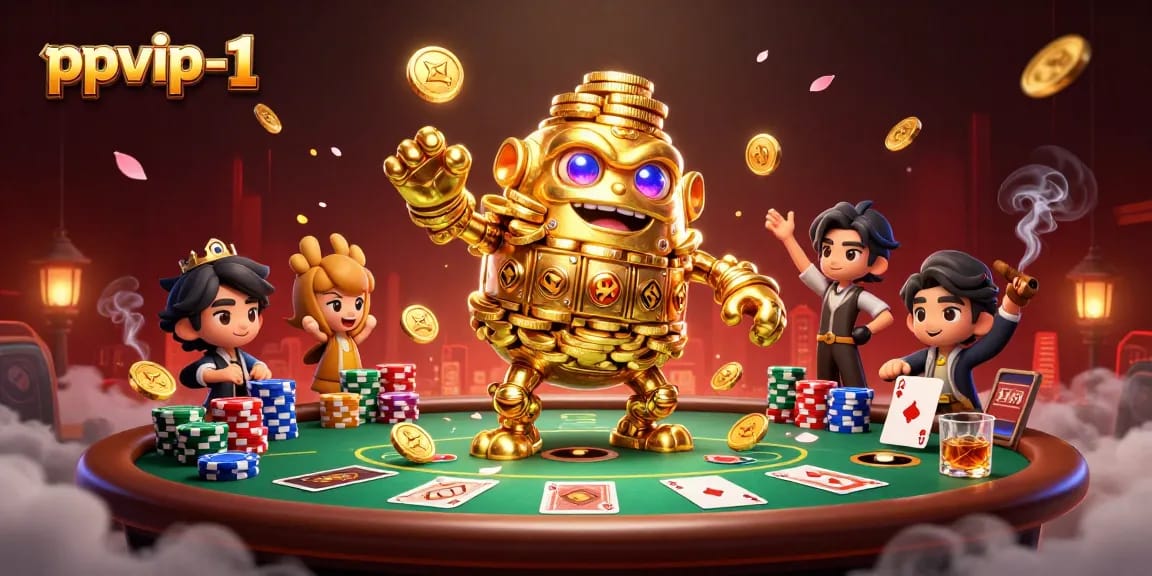 Engage in thrilling gameplay at ppvip-1 with a dynamic 3D golden golem and poker scene.