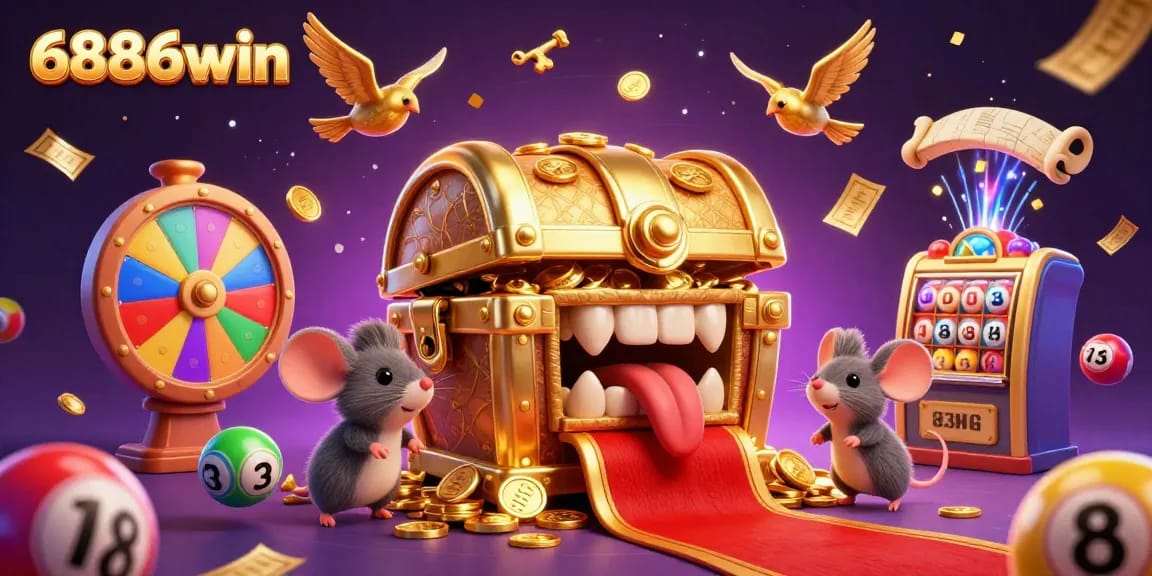Engage with the thrilling world of 6886win through this vibrant casino illustration featuring exciting lottery and gaming elements.