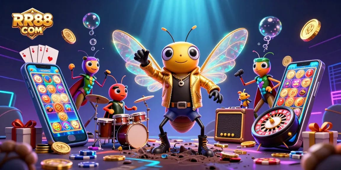 Engage in thrilling gameplay at RR88 COM with cartoon characters amid vibrant casino elements.