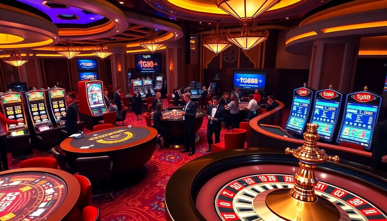Experience the excitement of tg88 as players engage at luxurious casino tables and vivid slot machines.