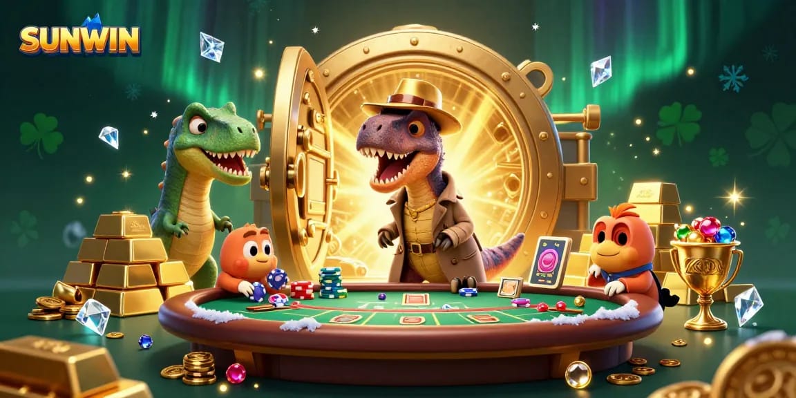 Gamblers at SUNWIN's blackjack table surrounded by treasures and excitement.