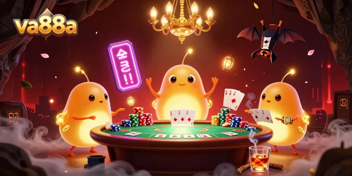 va88a's enchanting glowworms illuminate a vibrant cave casino scene filled with poker action.