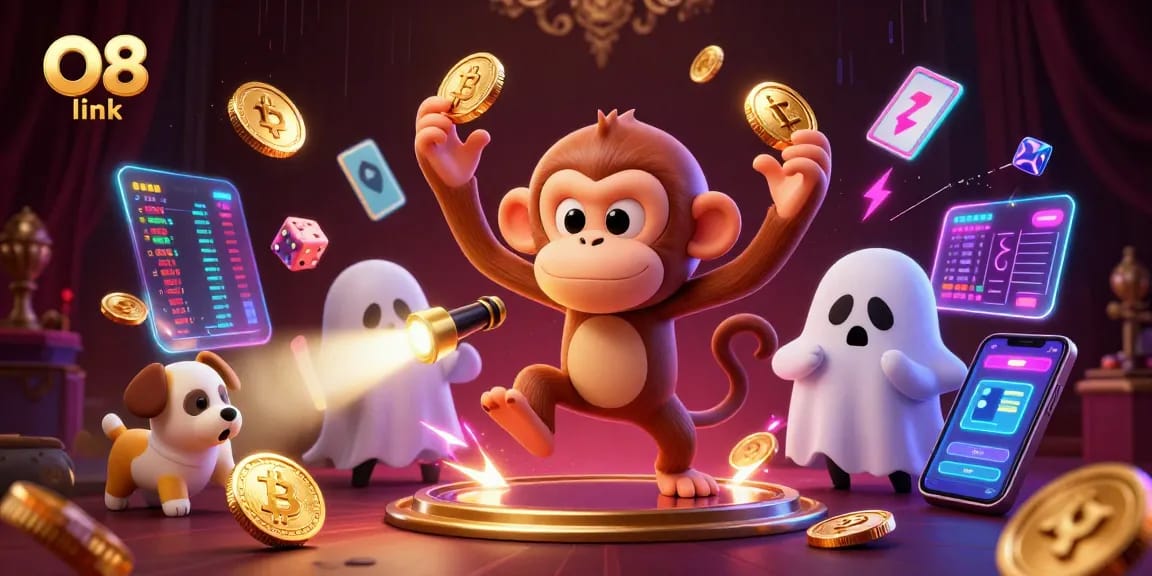 Catching the O8 link action in a haunted casino with a playful monkey juggling treasures.