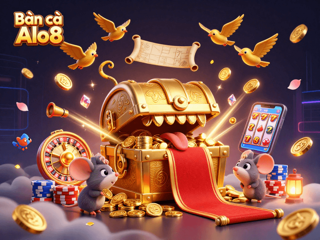 Bắn cá Alo8 showcases thrilling underwater adventures with dynamic rewards and sea creatures in a captivating 3D illustration.