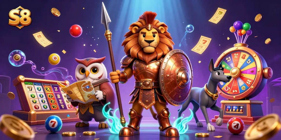 Experience thrilling slots with S8's dynamic games, featuring vibrant colors and engaging characters.