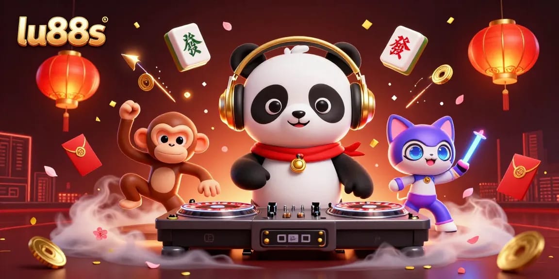 Experience exciting gameplay with lu88s, featuring a DJ panda and vibrant casino elements.