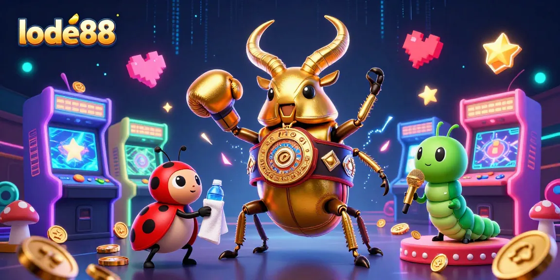 Win big with lode88's vibrant casino-themed 3D illustration showcasing dynamic characters and gaming elements.