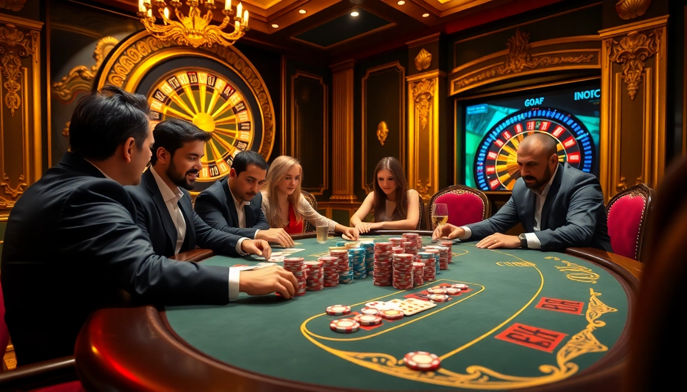 Engaging players at a high-stakes poker game, capturing excitement with 6FF betting elements.