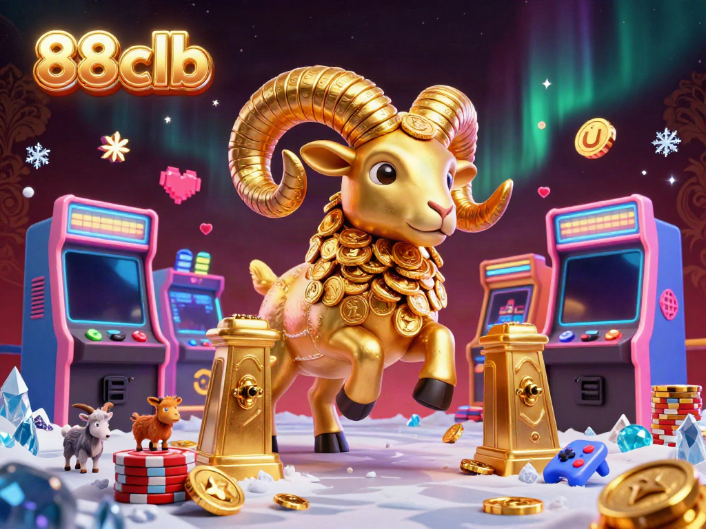 Engage with thrilling gameplay at 88clb, where a massive golden ram symbolizes luck amidst vibrant casino elements.