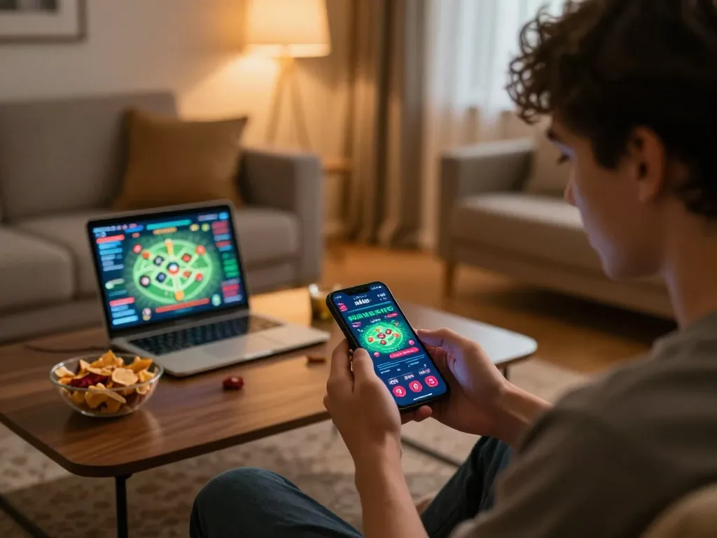 MMLive app gameplay in a cozy home setting enhancing online gambling experience.