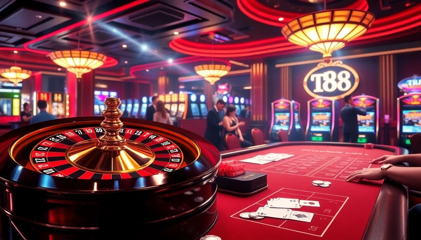 Experience the thrill of TR 88 casino gaming with vibrant roulette and poker elements.