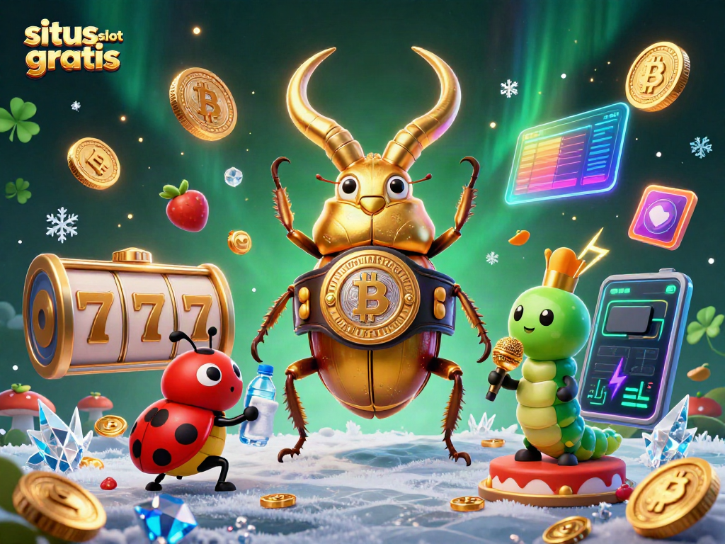 Experience the thrill of situs slot gratis with a lively 3D illustration featuring colorful slot elements.