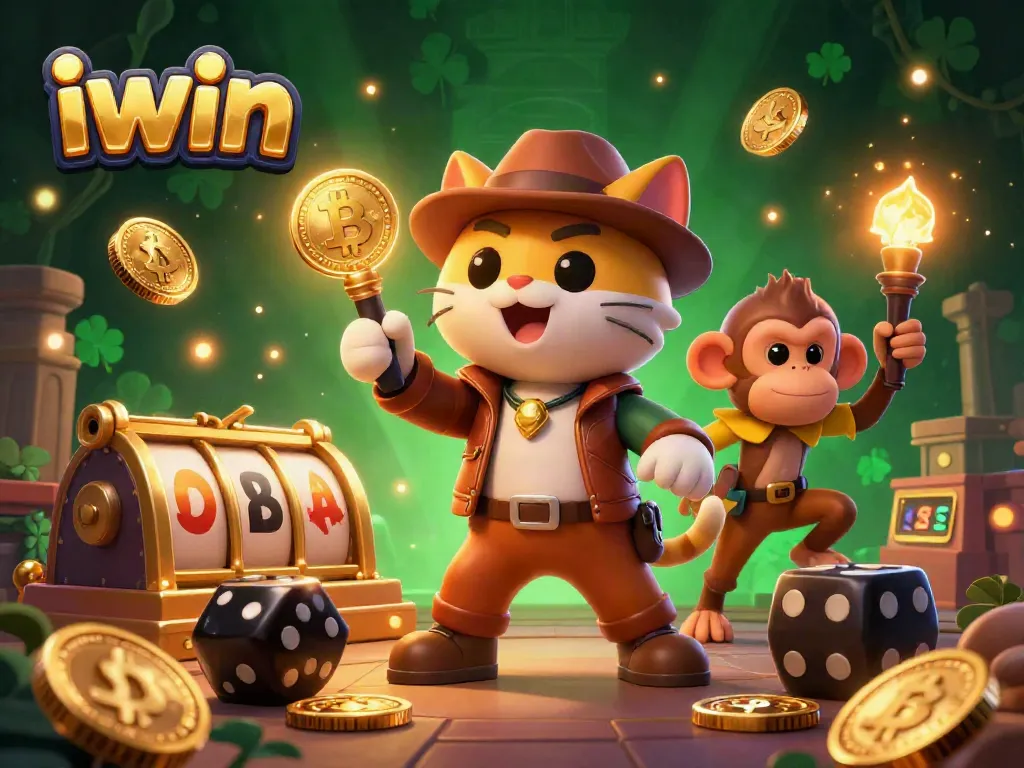 Experience thrilling iwin gaming as an archaeologist cat discovers fortunes in a vibrant temple.