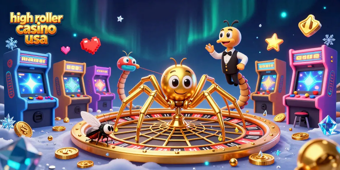 Fly nervously bets in a vibrant high roller casino usa scene with thrilling arcade elements.
