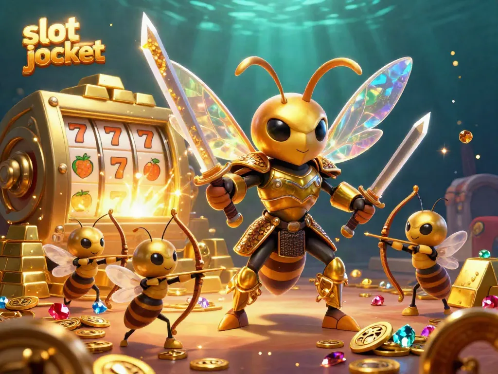 Experience the excitement of hitting a slot jackpot with this 3D illustration of a golden hornet in action.