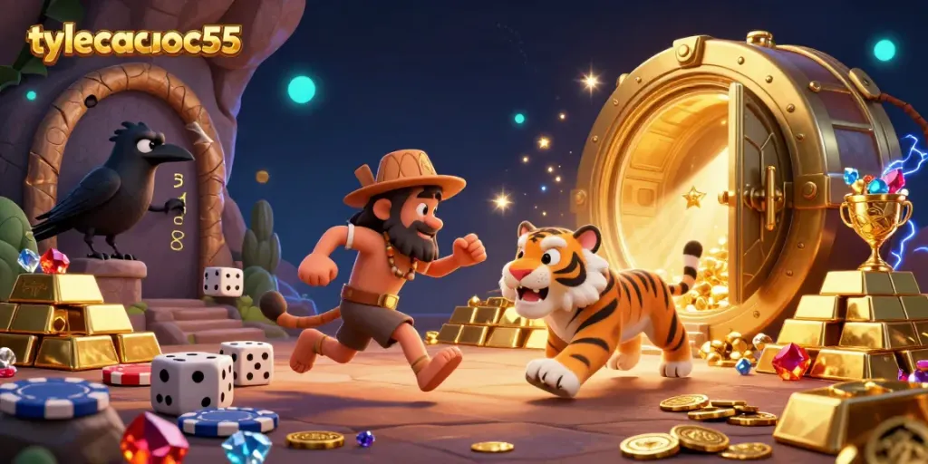 Join the thrilling world of tylecacuoc55 as a caveman and sabertooth tiger run a vibrant prehistoric casino filled with treasures and excitement.
