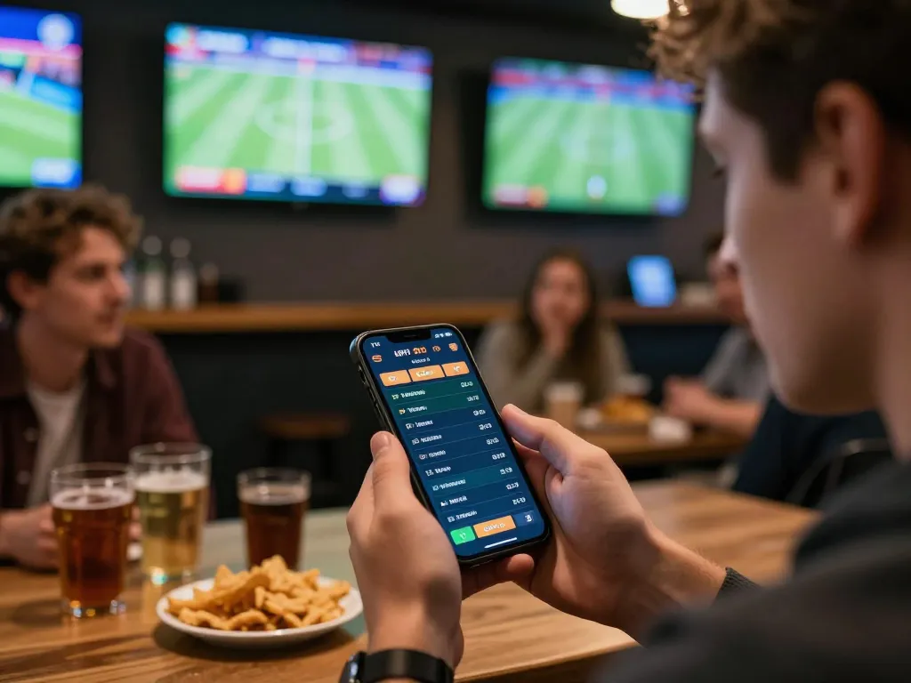 Engaging moment in trang cá cược bóng đá showcasing a sports betting app with live match updates.