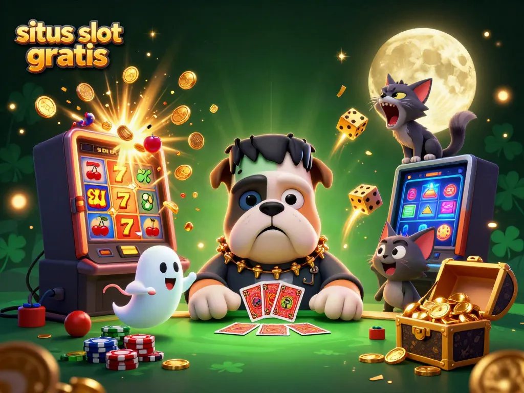 Experience thrilling wins with situs slot gratis amid a vibrant, spooky casino scene.