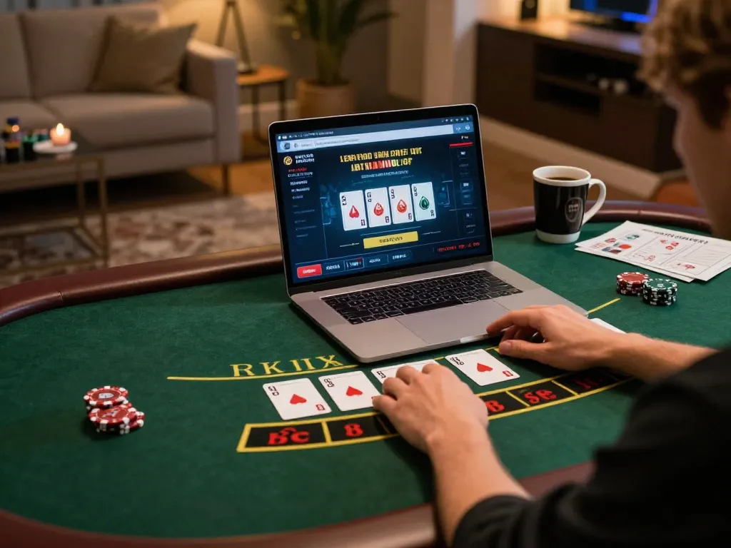 Engaging in live dealer blackjack at SC88 nhà cái, showcasing online gambling strategy and cozy setup