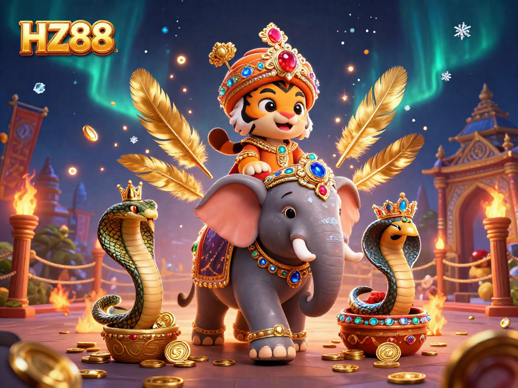 Engage in thrilling adventures at HZ88 with a vibrant scene featuring unique characters and dazzling casino elements.