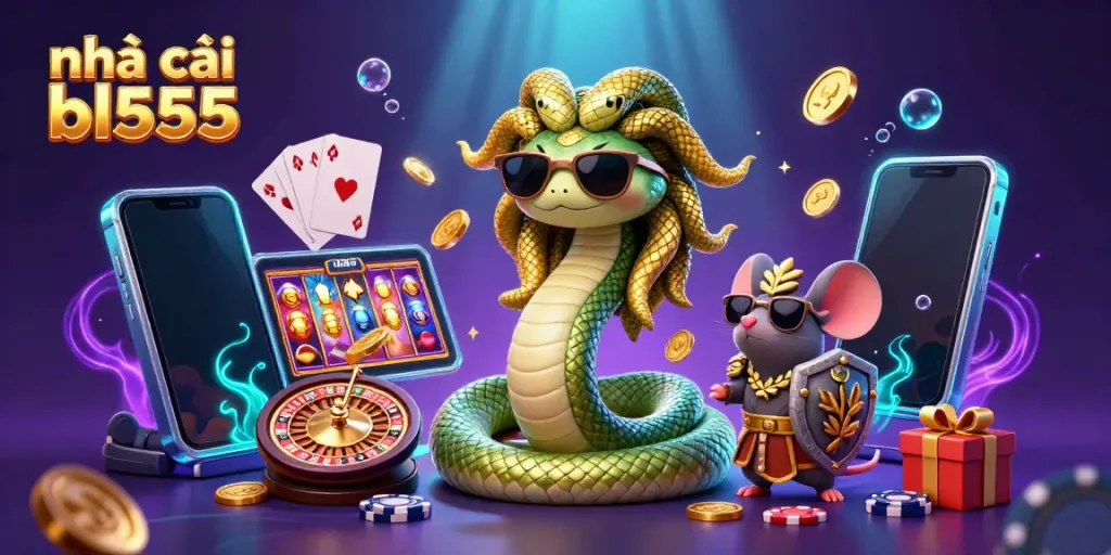 Experience exciting gameplay at nhà cái bl555 with Medusa and a warrior mouse amidst dynamic casino elements.