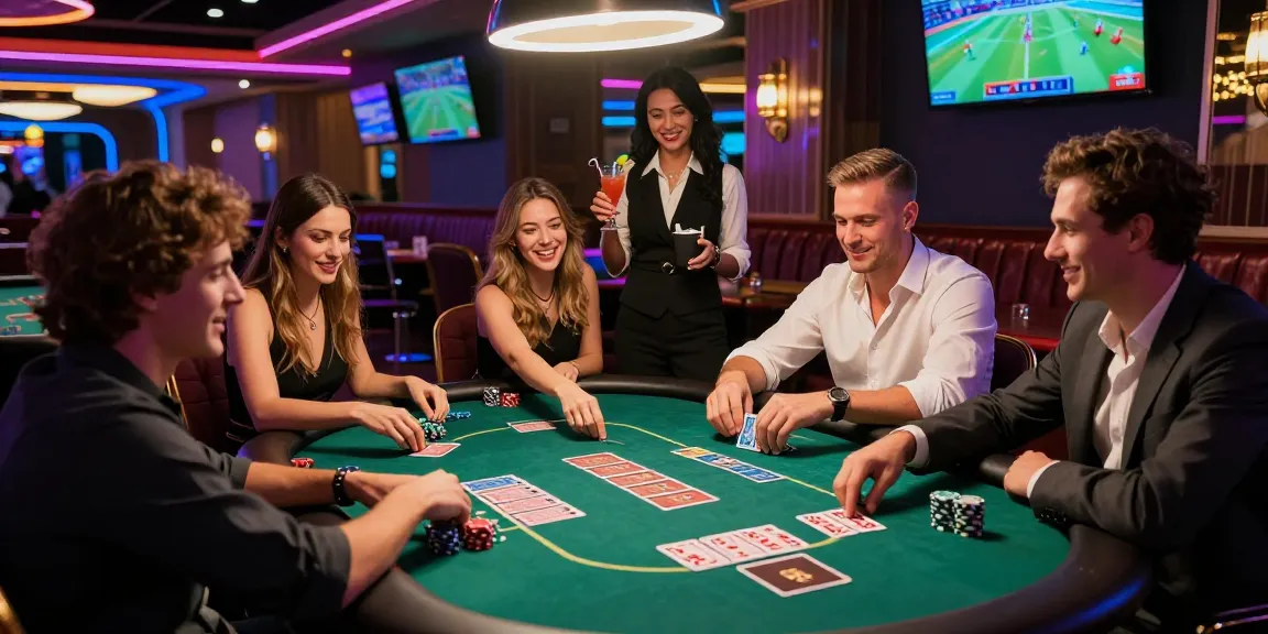 Playing at red88m7.com casino with friends in a vibrant environment, showcasing excitement and camaraderie.