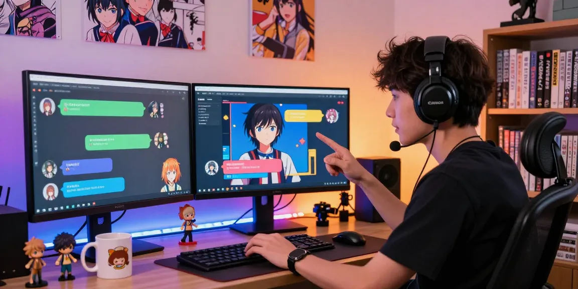 Engaging AI ecchi chat scene with a user and anime character in a vibrant workstation.