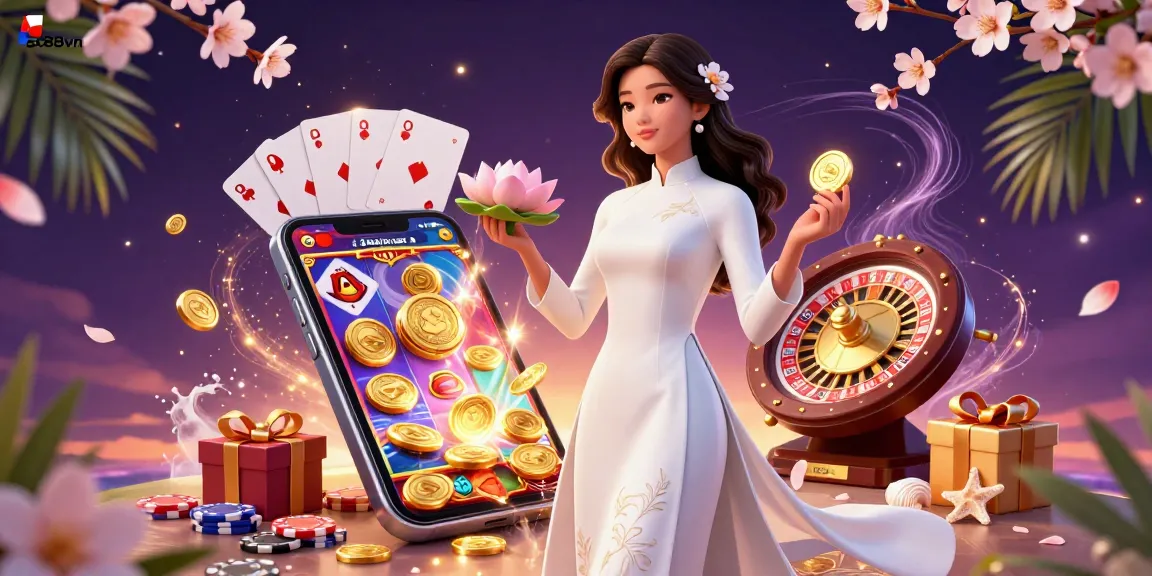 Experience games at sc88vn, highlighting an elegant woman in a casino setting with vibrant slot games and golden coins.