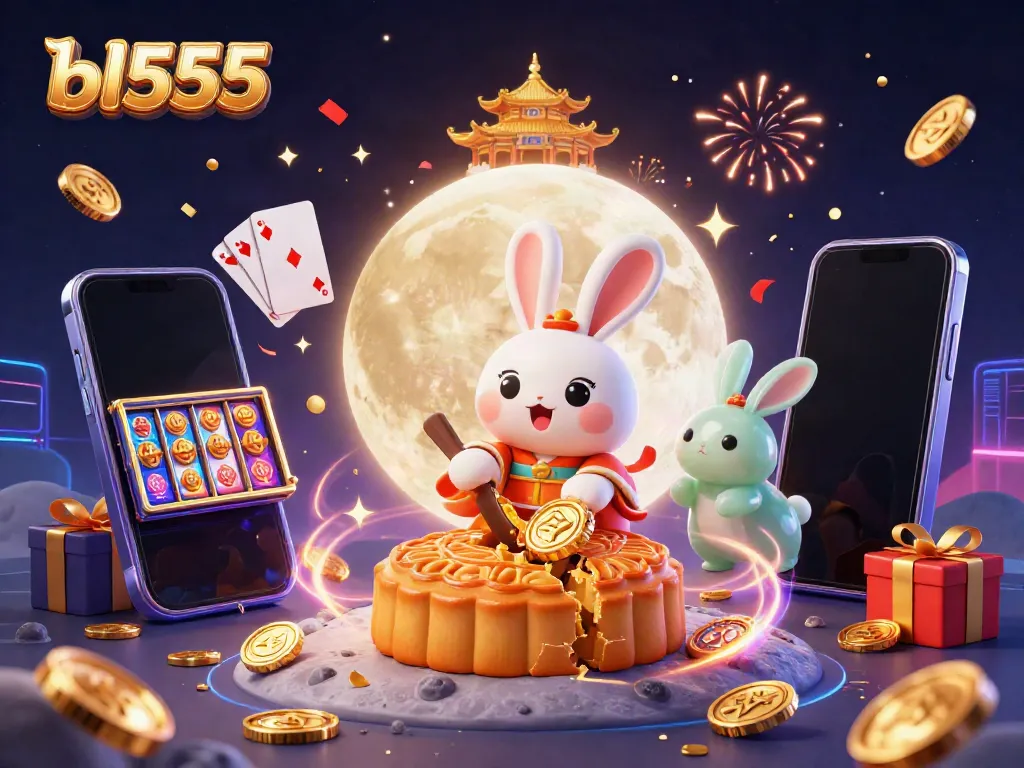 Engage with bl555's vibrant online casino experience featuring a unique 3D illustration of game elements and characters.