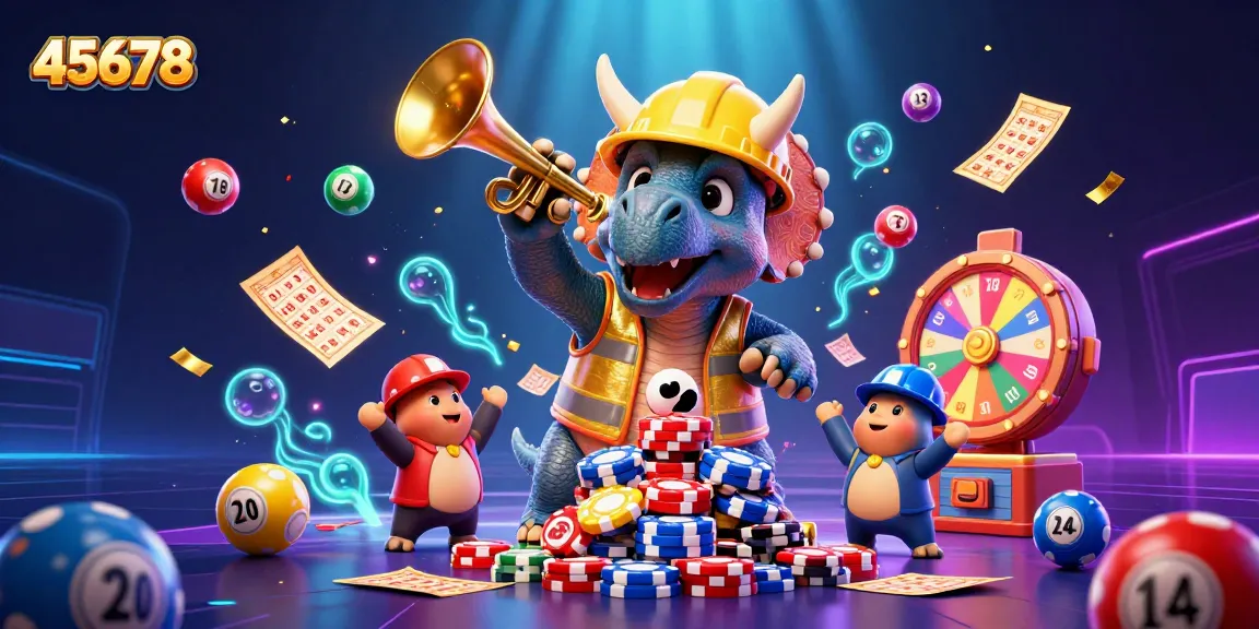 Experience exciting casino adventures with 45678 as triceratops builds a poker chip pyramid.