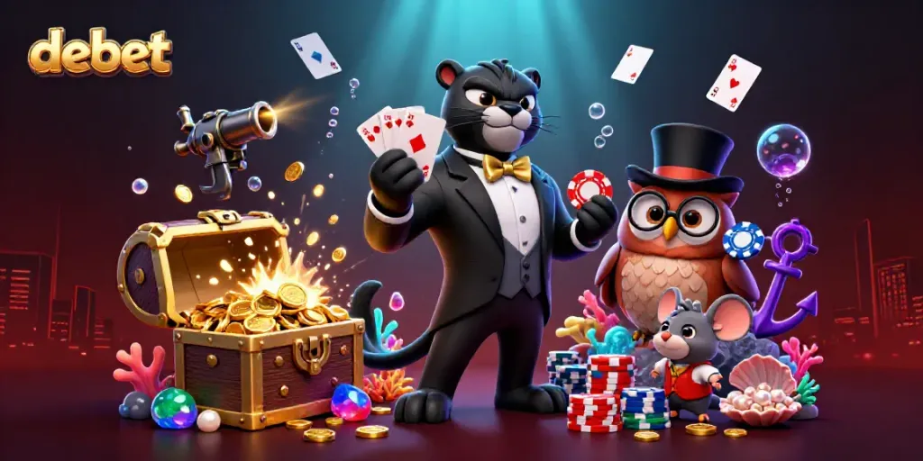 Experience the thrill of debet with a stylish black panther dealer in a vibrant casino scene.