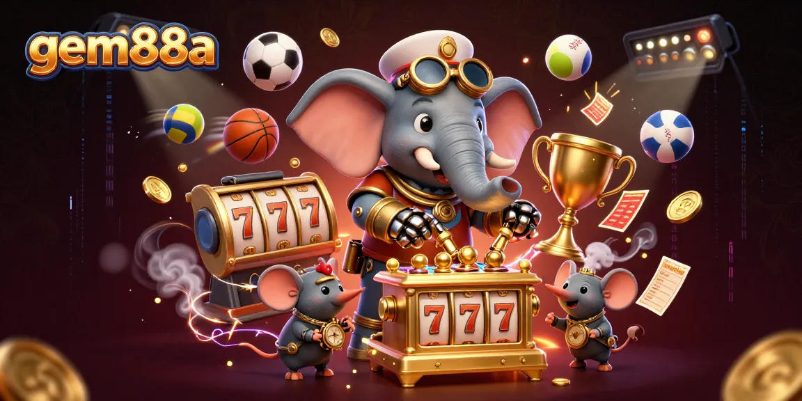 Engage in thrilling gameplay at gem88a with the adventurous steampunk elephant and slot machines in action.