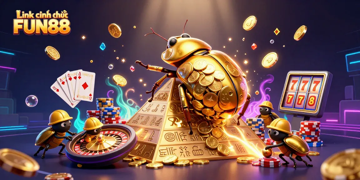 Experience thrilling action with the Link chính thức FUN88 as golden coins cascade in this vibrant illustration.