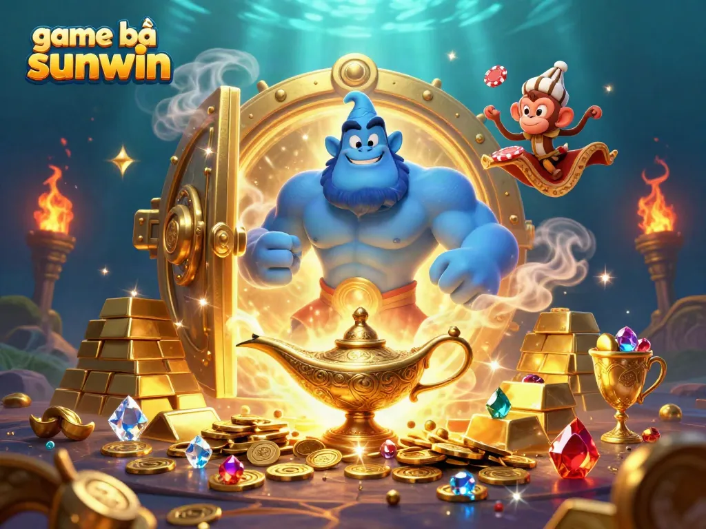 Play and win big with game bài sunwin featuring a genie and treasures in a magical casino
