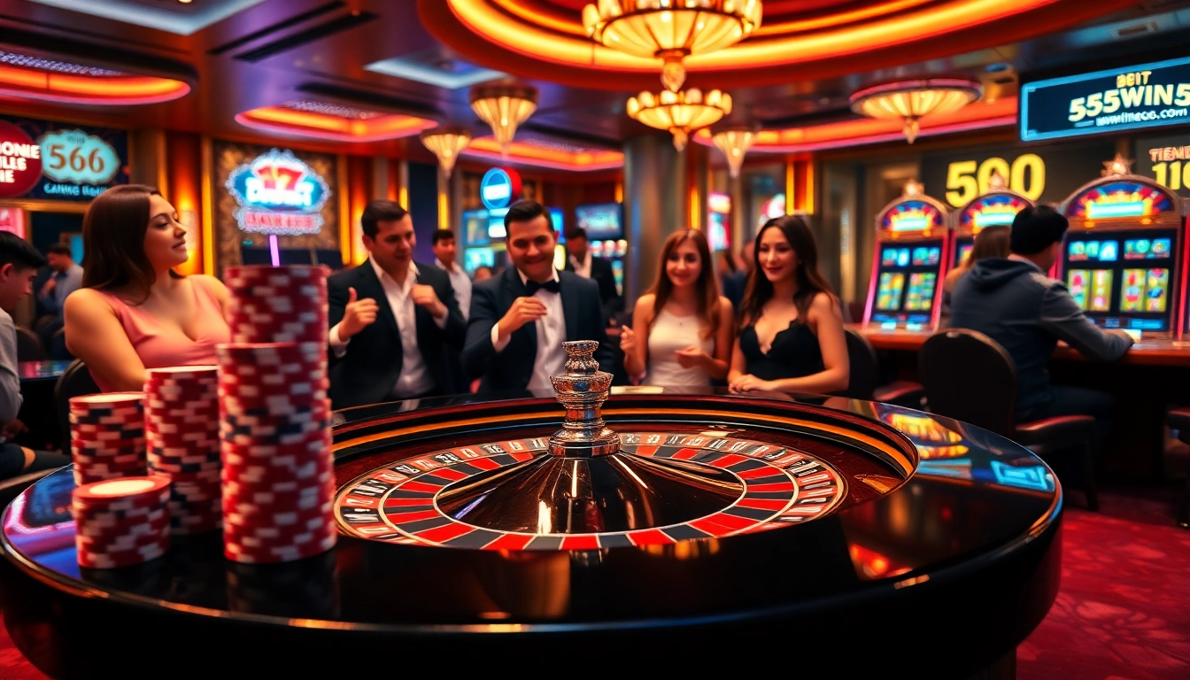 Engaging players enjoying games at 555win5.co.com, showcasing roulette and poker action.