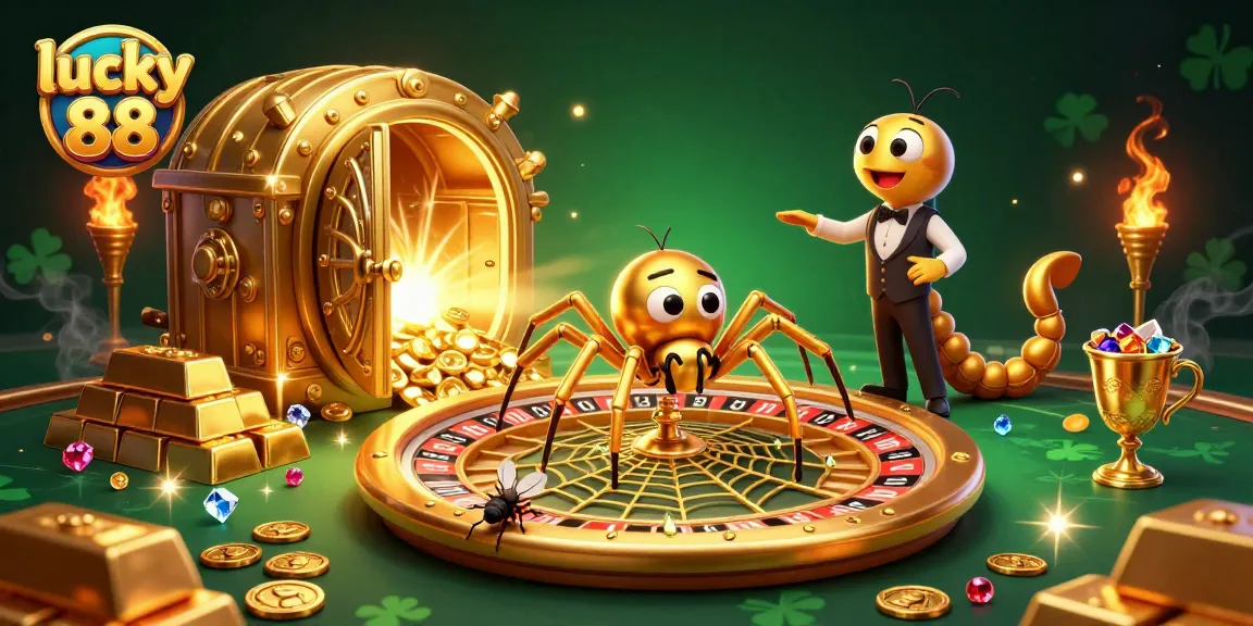 Experience the excitement of betting with lucky 88 in this vibrant 3D casino scene.