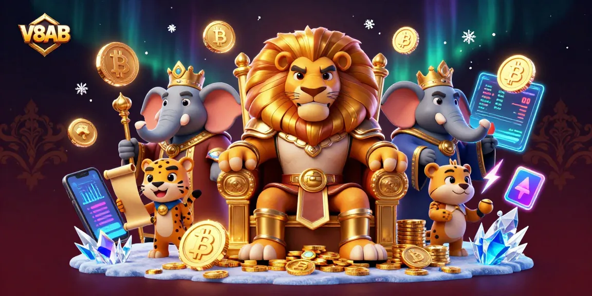 Engage with V8AB’s thrilling games through vivid illustrations with royal characters and dynamic gambling elements.