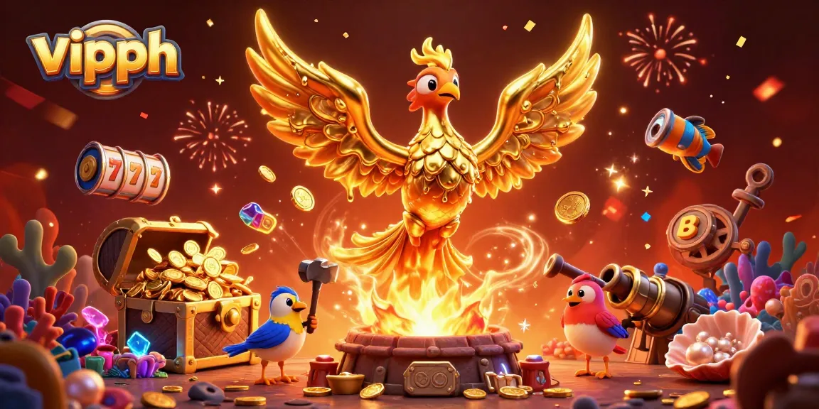 Experience exciting gameplay with vipph's molten phoenix, surrounded by vibrant casino treasures.