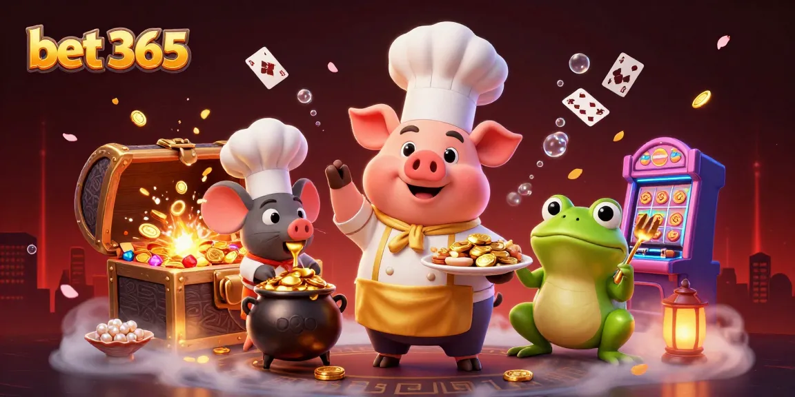 bet 365 features vibrant characters and casino elements in a colorful 3D illustration with gold coins and gaming excitement