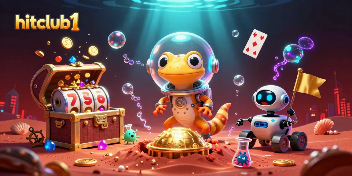 Experience the thrill of hitclub1 with a Martian gecko unveiling casino treasures in a vibrant cosmic scene.